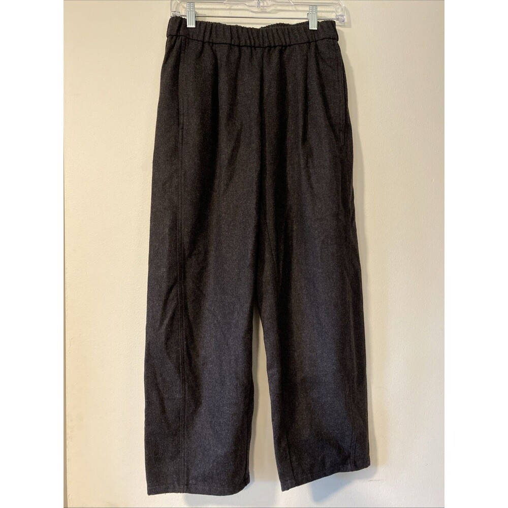 Eileen Fisher Pants Soft Flannel Wool Pull On Elastic Waist Wide Leg Sz XXS (J